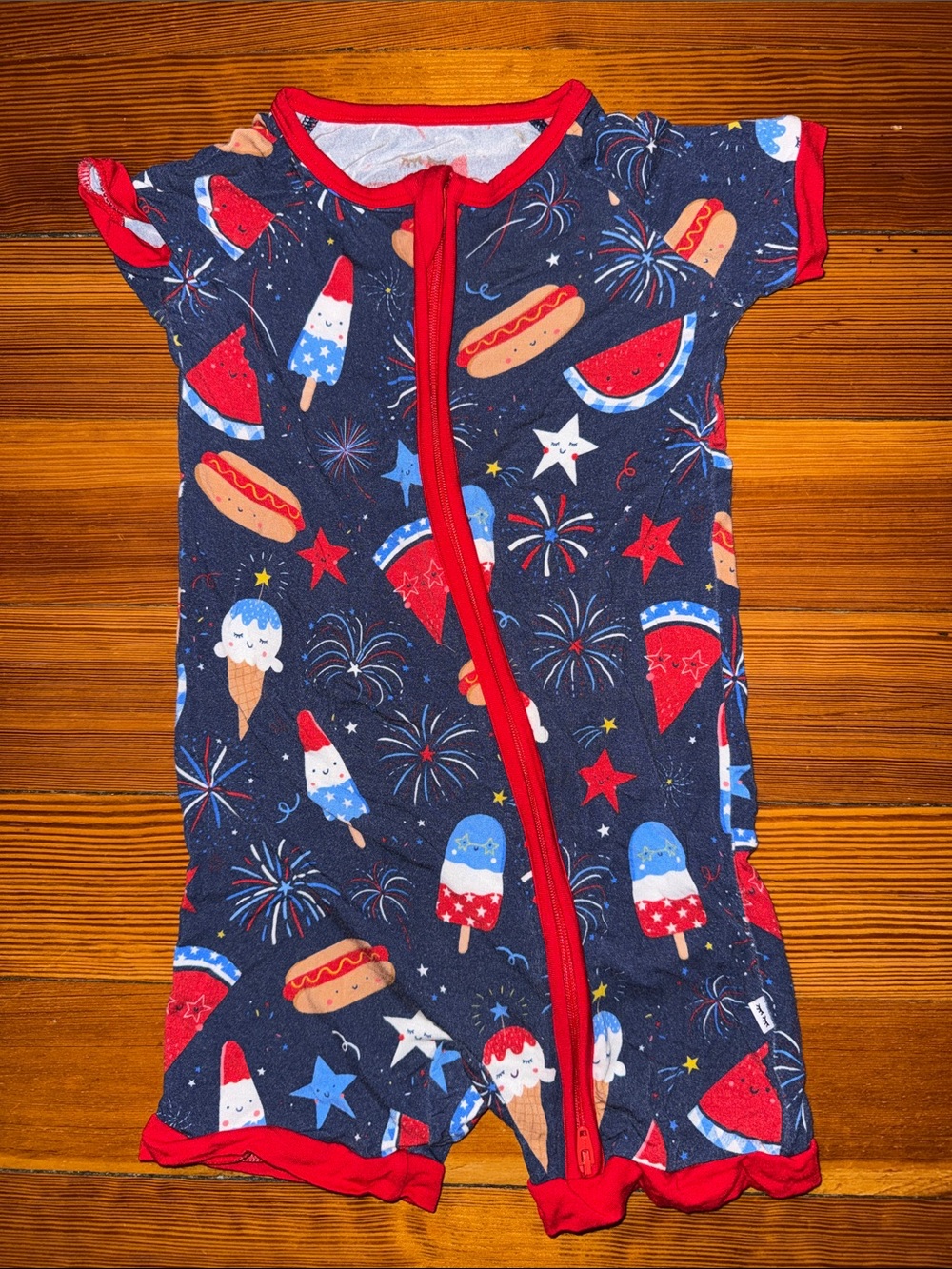 Kids Navy Blue Patriotic Short-Sleeve Pajama Bodysuit